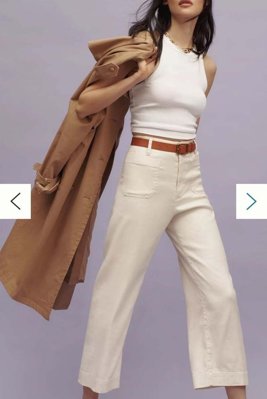 Maeve Colette Linen Stretch High-Rise Wide-Leg Pants Chalk White 14 - Picture 3 of 12